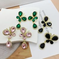 Glam Butterfly Alloy Inlay Artificial Crystal Zircon Women's Drop Earrings 1 Pair main image 4
