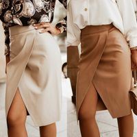 Fashion Solid Color Pu Knee-length Skirts main image 1