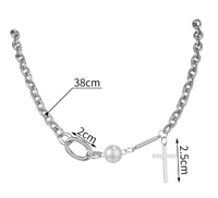 Simple Style Cross Stainless Steel Patchwork Artificial Pearls Choker 1 Piece main image 2