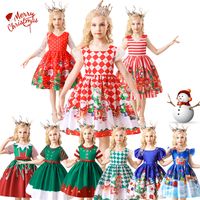 Navidad Moda Dibujos Animados Bloque De Color Impresión Mezcla De Algodón Poliéster Vestidos Para Niñas main image 1