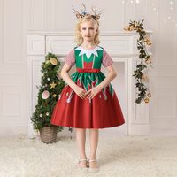 Christmas Fashion Cartoon Color Block Printing Cotton Blend Polyester Girls Dresses main image 2