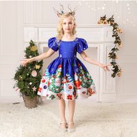 Christmas Fashion Cartoon Color Block Printing Cotton Blend Polyester Girls Dresses main image 3