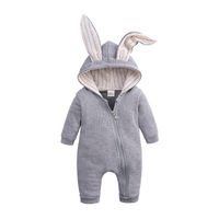 Fashion Bunny Ears Solid Color Cotton Baby Rompers main image 5