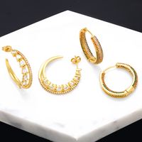 Fashion Geometric Copper Gold Plated Zircon Hoop Earrings 1 Pair main image 6