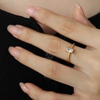 Fashion Geometric Titanium Steel Gold Plated Zircon Rings 1 Piece sku image 3