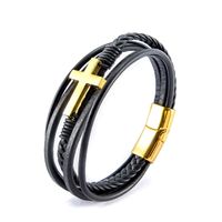 Fashion Cross Pu Leather Plating Men's Bracelets 1 Piece sku image 1