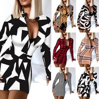 Women's A-line Skirt Vintage Style V Neck Printing Long Sleeve Color Block Above Knee Daily main image 1