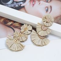 Ethnic Style Solid Color Flower Beaded Alloy Raffia Women's Drop Earrings 1 Pair main image 1