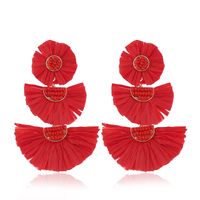 Ethnic Style Solid Color Flower Beaded Alloy Raffia Women's Drop Earrings 1 Pair main image 3