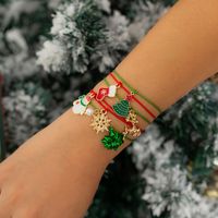 Lindo Árbol De Navidad Monigote De Nieve Copo De Nieve Perla De Imitación Aleación Línea De Cera Esmalte Trenza Navidad Mujeres Pulsera main image 7