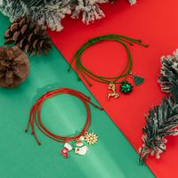 Cute Christmas Tree Snowman Snowflake Imitation Pearl Alloy Wax Line Enamel Braid Christmas Women's Bracelets main image 3