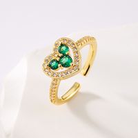 Fashion Heart Shape Copper Gold Plated Zircon Open Ring 1 Piece main image 1