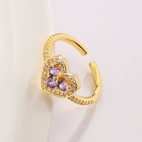 Fashion Heart Shape Copper Gold Plated Zircon Open Ring 1 Piece main image 3