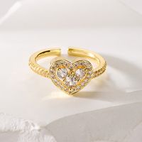 Fashion Heart Shape Copper Gold Plated Zircon Open Ring 1 Piece main image 4