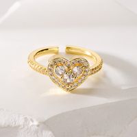 Mode Herzform Kupfer Vergoldet Zirkon Offener Ring 1 Stück main image 4