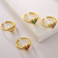 Fashion Heart Shape Copper Gold Plated Zircon Open Ring 1 Piece main image 2