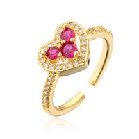 Fashion Heart Shape Copper Gold Plated Zircon Open Ring 1 Piece sku image 2