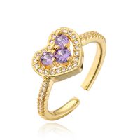 Fashion Heart Shape Copper Gold Plated Zircon Open Ring 1 Piece sku image 3