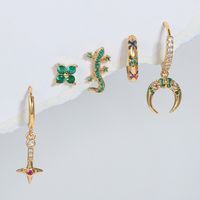 Fashion Flower Lizard Copper Gold Plated Zircon Earrings 5 Piece Set main image 3