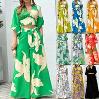 Women's Fashion Flower Cotton Blend Polyester Printing Pants Sets main image 6