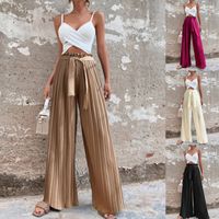 Casual Solid Color Polyester Full Length Belt Wide Leg Pants main image 1