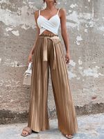 Casual Solid Color Polyester Full Length Belt Wide Leg Pants main image 5