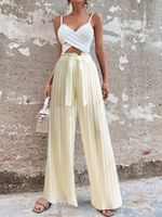 Casual Solid Color Polyester Full Length Belt Wide Leg Pants main image 4