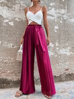 Casual Solid Color Polyester Full Length Belt Wide Leg Pants main image 3
