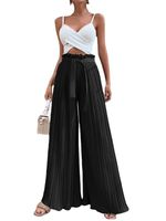 Casual Solid Color Polyester Full Length Belt Wide Leg Pants main image 2