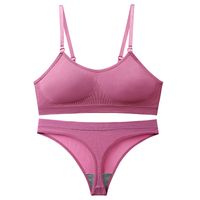 Solid Color Soutien-gorge Sans Fil Soft Seamless Rassembler Backless Bra & Panty Set main image 3