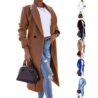 Women's British Style Solid Color Pocket Patchwork Single Breasted Woolen Coat main image 6