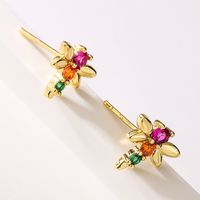 Fashion Four Leaf Clover Dragonfly Copper Gold Plated Zircon Ear Studs 1 Pair main image 3