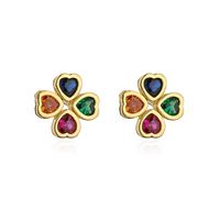 Fashion Four Leaf Clover Dragonfly Copper Gold Plated Zircon Ear Studs 1 Pair sku image 2