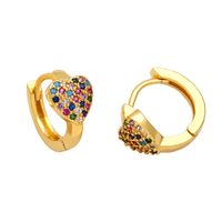 Fashion Heart Shape Copper Gold Plated Zircon Hoop Earrings 1 Pair sku image 1