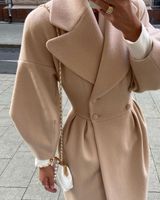 Women's Fashion Solid Color Double Breasted Coat Woolen Coat main image 2