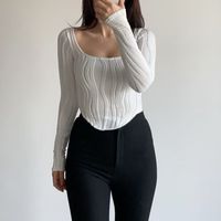 Fashion Solid Color Spandex Polyester U Neck Long Sleeve Regular Sleeve Patchwork Pleated Blouse main image 4