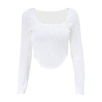 Fashion Solid Color Spandex Polyester U Neck Long Sleeve Regular Sleeve Patchwork Pleated Blouse main image 2