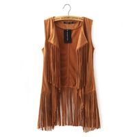 Women's Fashion Solid Color Patchwork Tassel Placket Vest Coat main image 3