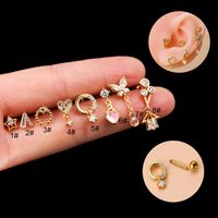 Fashion Geometric Stainless Steel Gold Plated Zircon Ear Studs 1 Piece main image 1
