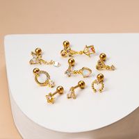 Fashion Geometric Stainless Steel Gold Plated Zircon Ear Studs 1 Piece main image 5