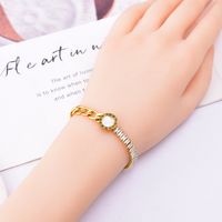 Fashion Round Titanium Steel Plating Inlay Shell Zircon Bracelets 1 Piece main image 5