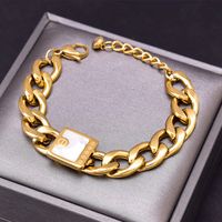 Fashion Round Titanium Steel Plating Inlay Shell Zircon Bracelets 1 Piece sku image 3