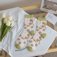 Women's Fashion Flower Nylon Cotton Jacquard Crew Socks 2 Pieces sku image 4