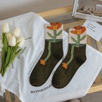 Women's Fashion Flower Nylon Cotton Jacquard Crew Socks 2 Pieces sku image 5