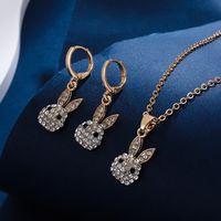 Cute Rabbit Copper Plating Artificial Rhinestones Zircon Women's Earrings Necklace 1 Set main image 4