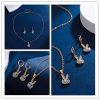 Cute Rabbit Copper Plating Artificial Rhinestones Zircon Women's Earrings Necklace 1 Set main image 3
