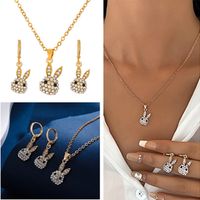 Cute Rabbit Copper Plating Artificial Rhinestones Zircon Women's Earrings Necklace 1 Set main image 2