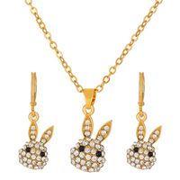 Cute Rabbit Copper Plating Artificial Rhinestones Zircon Women's Earrings Necklace 1 Set sku image 1