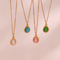 Fashion Water Droplets Stainless Steel Inlay Opal Pendant Necklace 1 Piece main image 1