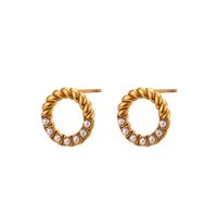 Fashion Round Stainless Steel Plating Artificial Pearls Zircon Ear Studs 1 Pair main image 5